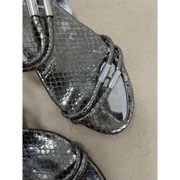 Stuart Weitzman Rolldown Metallic Micro-Wedge Sandals Size 6,5 shoes - Picture 7 of 8